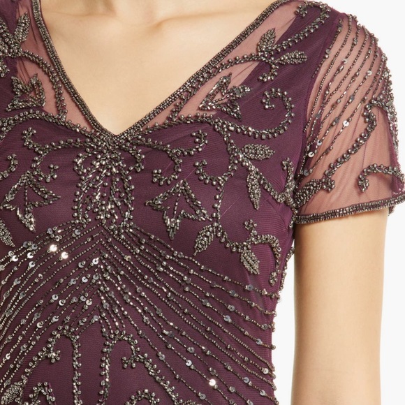 Size 12 Pisarro Nights Beaded Mesh Column Gown - Picture 3 of 7